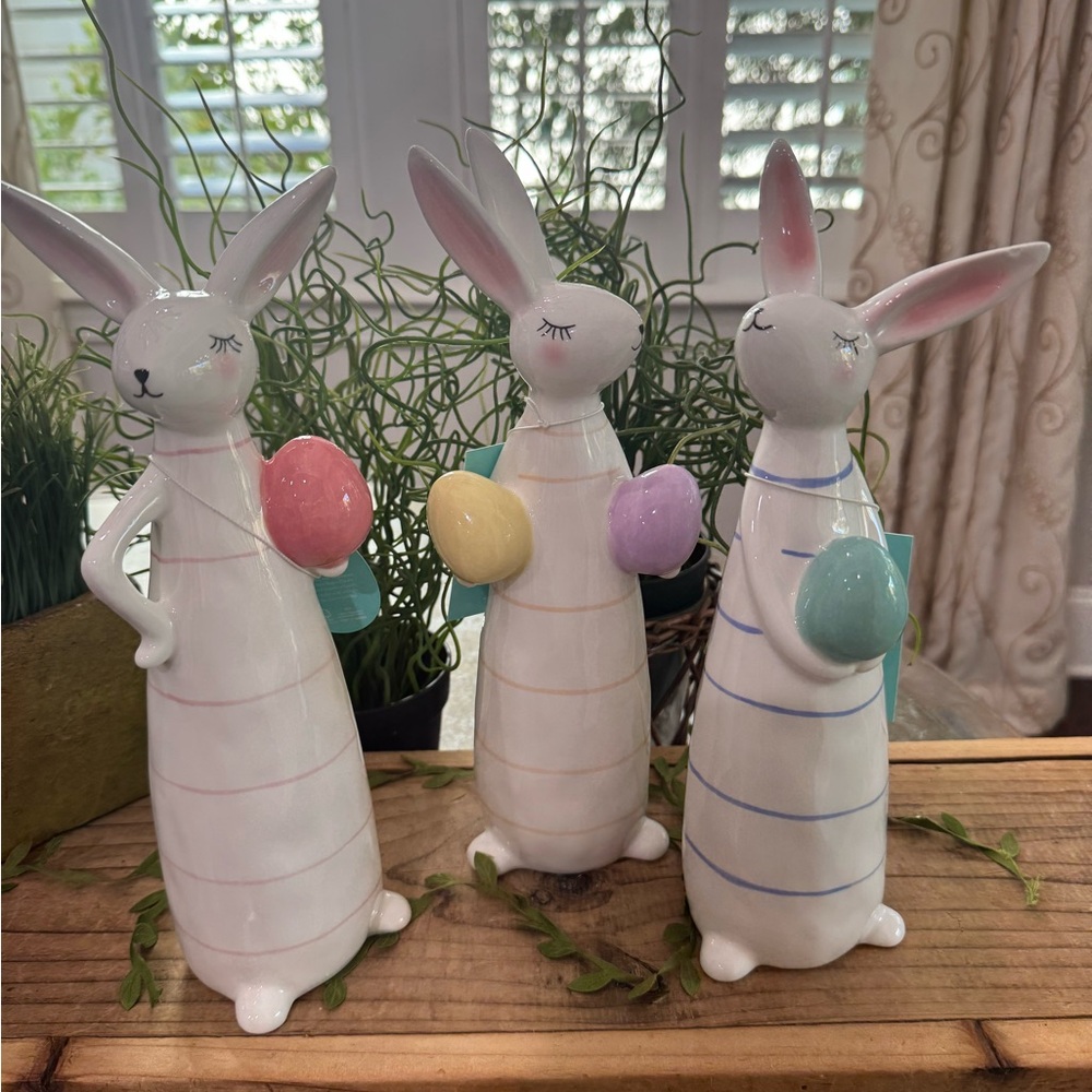 ‼️‼️MARTHA STEWART 2025 STRIPED CERAMIC EASTER BUNNIES WITH ATTITUDES!‼️‼️